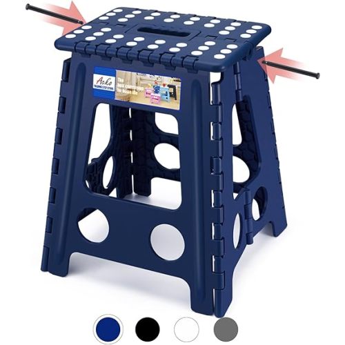 ACKO Folding Step Stool Foldable 16 Inch 400 lbs Capacity, Plastic Stools for Adults and Kids, Collapsible Stools for Kitchen, Stepping Stool with Handle(Royal Blue)