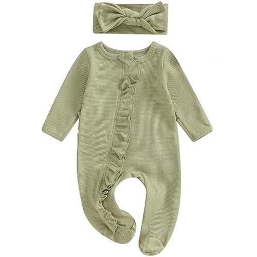 Newborn Baby Girl Fall Winter Outfits Clothes Knit Jumpsuit Ruffle Romper Newborn Coming Home Outfit for Baby Girl
