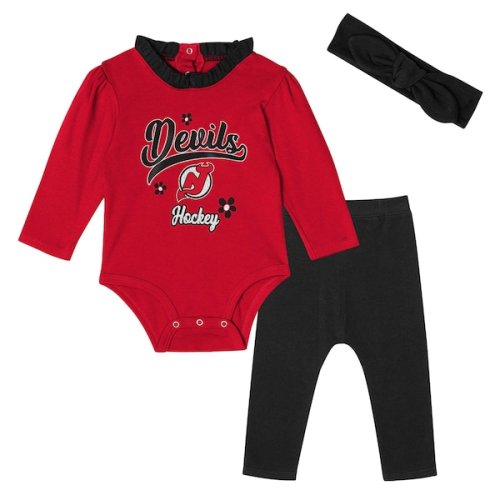 New Jersey Devils Girls Infant Rink Queen Long Sleeve 3-Piece Set - Red