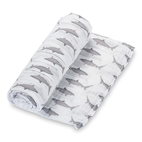 LollyBanks Swaddle Blanket | 100% Muslin Cotton | Newborn and Baby Nursery Essentials for Boys, Registry | Shark Print