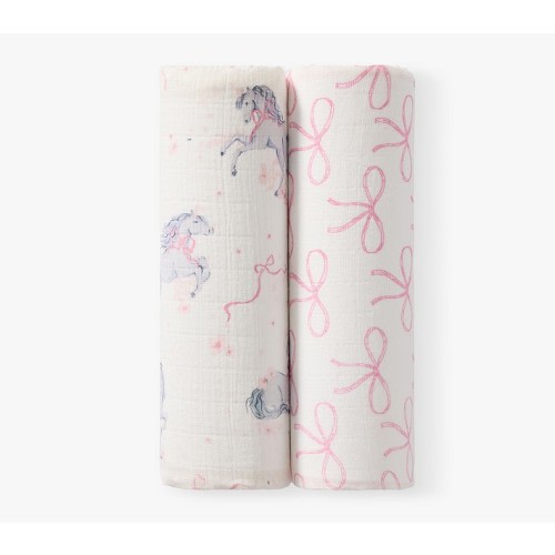 Unicorn Bows Organic Muslin Swaddle Set