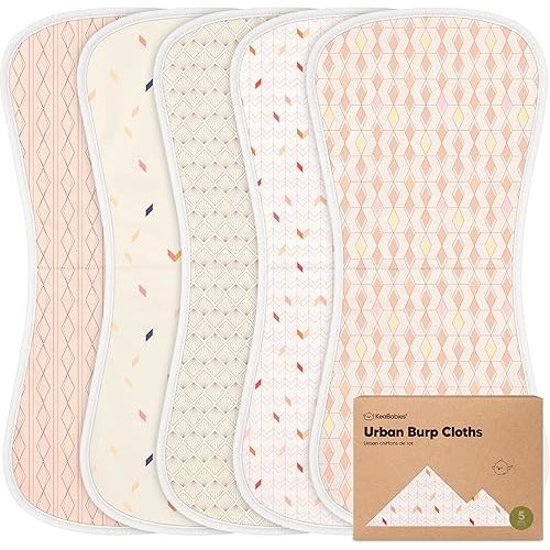 Organic Burp Cloths Baby Boy & Girl - 5-Pack Super Absorbent Cotton Burping Cloths for Babies, Soft & Plush Newborn Spit Up Rags, Infant Towels for Milk Spit Up, Unisex, Large 21" x 10" (Prism)