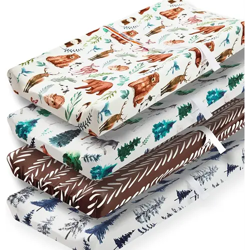 4 Pack Changing Pad Covers Woodland Forest Animals Wood Neutral Unisex Fitted Baby Changing Pad Cover Set for Baby Boys or Girls