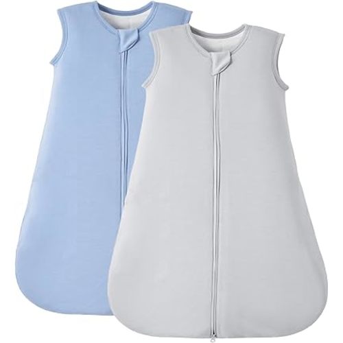 Duomiaomiao Rayon Made from Bamboo Baby Sleep Sack 1.0 TOG, 2 Pack of Buttery Soft Wearable Blanket Baby, Baby Sleeping Bag for Unisex Baby