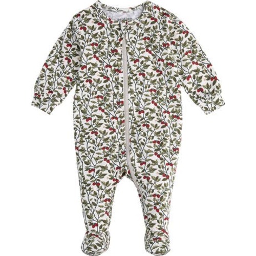 Raspberry Bush Print One Piece Cotton Footie Pajamas, Newborn