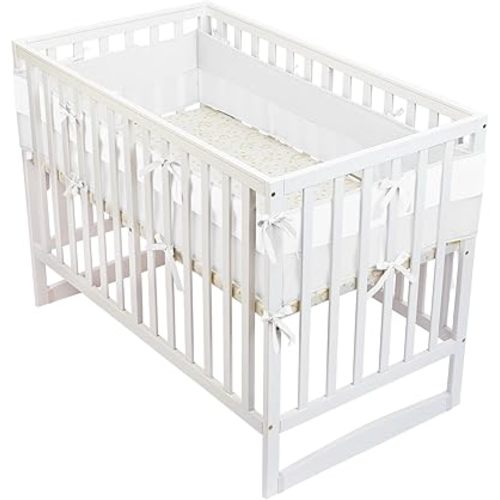 4Pc Anti-Collision Mesh Liner for Bed, Upholstered Cushioned Pads for Cribs, Soft Padding for Sides Padded Covers (White)