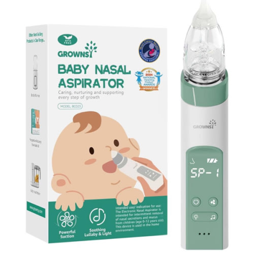 GROWNSY Nasal Aspirator for Baby, Electric Nose Aspirator for Toddler, Baby Nose Sucker, Automatic Nose Cleaner with 3 Silicone Tips, Adjustable Suctions, Music and Light Soothing Function (Green)