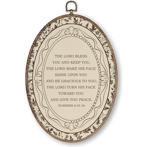 Qskjre Vintage Christian Flower Wall Art Decor, Retro Bible Verse Numbers 6:24-26 Oval Wood Framed Canvas Wall Artwork, Religious Hanging Prints for Church Prayer Room Gallery Decorations, 8.6x11.4 in
