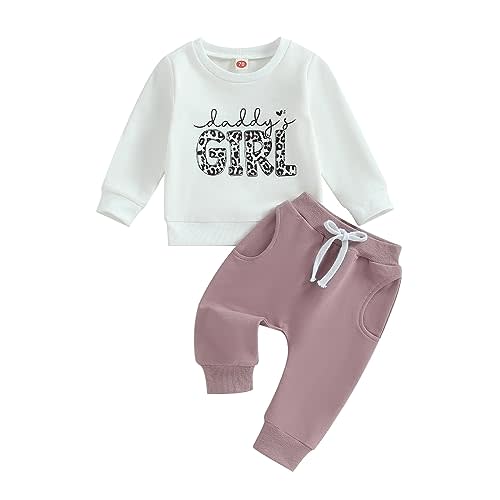 Toddler Baby Girl Clothes Daddys Girl Long Sleeve Pullover Sweatshirt Stretch Jogger Pants Infant Fall Winter Outfit