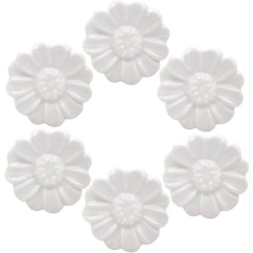 6PCS Vintage Floral Daisy Ceramic Dresser Drawer Knobs Elegant Cabinet Cupboard Door Hardware Pull Handles w/Screws White