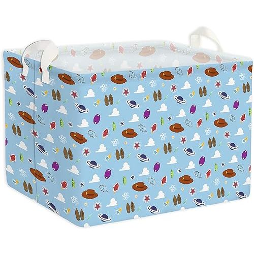 Cartoon Story Basket, Story Storage Nursery Basket With Cloud Planet Square Canvas Cotton Laundry Hamper Bin with Waterproof PE Coating Storage Bedroom Baby Stuff Toys Baby Vintage Decor Storage