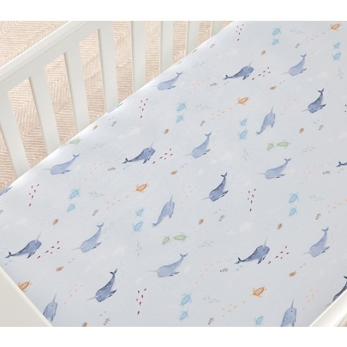 Narwhal Organic Crib Fitted Sheet | Pottery Barn Kids