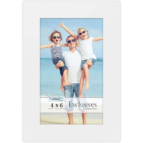 Icona Bay 4x6 White Picture Frame, Sturdy Wood Composite Photo Frame 4 x 6, Sleek Design, Table Top or Wall Mount, Exclusives Collection