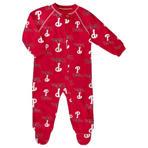 Philadelphia Phillies Baby Red Raglan Zip Up Loungewear One Piece Pajamas