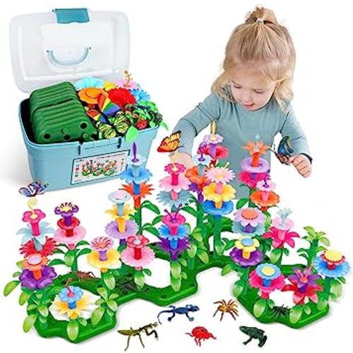 Valentines Toys Gifts for 2 3 4 5 6 Years Old Toddler Girls Boys, 156 PCS Insect Flower Garden Building Educational STEM Learning Pretend Play Gardening Set, Birthday Gifts for Preschool Kids Age 2+