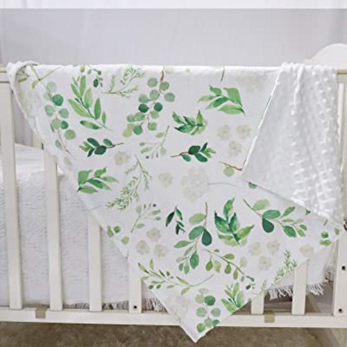 TANOFAR Baby Blankets, Green Leaf Fleece Toddler Blanket for Boys Girls, Dotted Backing, Double Layer, Crib Receiving Blanket, for Nursery/Stroller/Toddler Bed/Carseat, 30 x 40 Inch