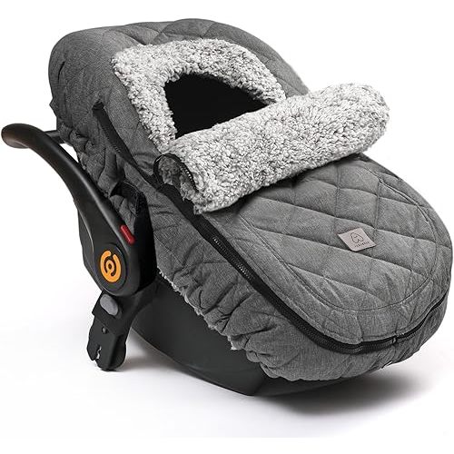 ACRABROS Car Seat Cover Baby: Winter Infant Carseat Canopy for Boy Girl Newborn Zipper Peeping Window Warm Cozy Cold Weather Waterproof Universal Fitted Heather Grey