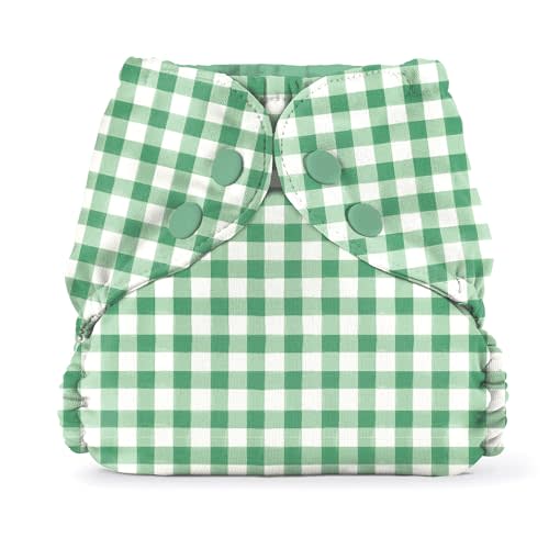 Esembly Cloth Diaper Cover - Reusable Swim Diaper, Waterproof, Breathable - Adjustable Outer Layer Over Absorbent Inner for Blowout Protection - Verdant Gingham, Size 2 (18-35lbs)
