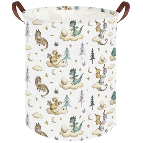 FXOCSHE Dinosaur hamper,Dinosaur Collapsible Kid Room Basket,Cloud moon star dragon egg laundry hamper for kids,Nursery hamper,party gift basket,Shelf Book Basket(Cute dinosaurs)