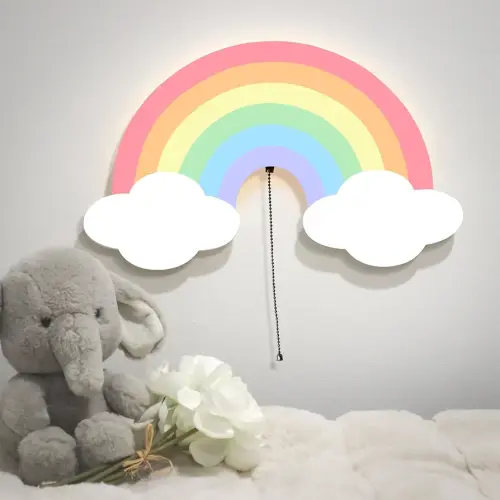 Rainbow Night Light- Floating Wall Night Lights for Nursery and Kids Bedroom - Hanging Light Up Nursery Wall Décor, Kids Lamp, Battery Operated Nightlights