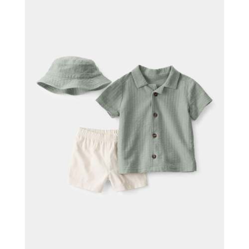 Baby Boy 3-Piece Short-Sleeve Top & Short Set - Green/White | Carter's