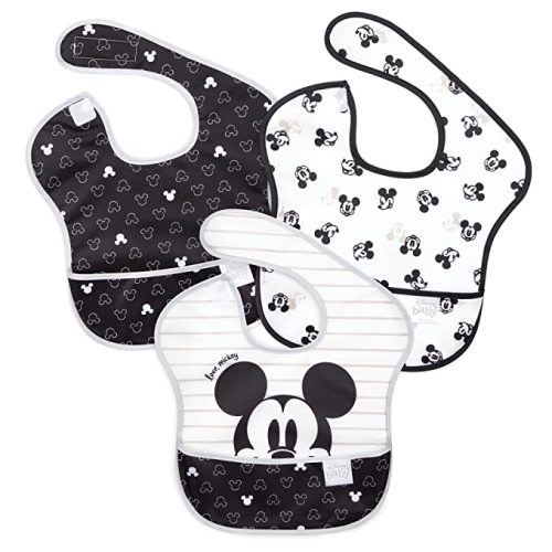 Bumkins Disney Bibs for Girl or Boy, SuperBib Baby and Toddler for 6-24 Months, Essential Must Have for Eating, Feeding, Baby Led Weaning, Mess Saving Waterproof Soft Fabric, 3-pk Mickey Mouse Icon - F2 Love, Mickey-3pk