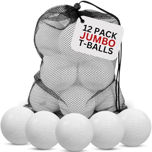 Liberty Imports 12 PCS Toddler & Little Kids Replacement T Ball Baseball Balls - Jumbo Plastic T-Balls with Mesh Bag, 3.5-inch Oversized Tballs for Totsports T-Ball Set, Softball, Training