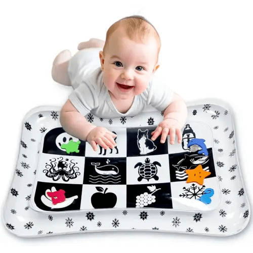 Tummy Time Water Mat for Babies – High Contrast Infant Water Play Mat, Girls or Boys - Promotes Core Strength and Motor Skills, Portable Baby Essentials Montessori Toys for 1-9 Months