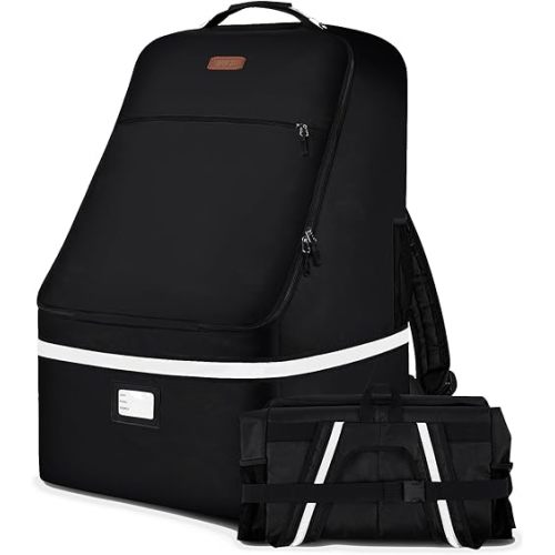 Car Seat Travel Bag,Padded Car Seats Backpack with Steel Cable Handle and Reflective Stripes, Large Durable Carseat Carrier Bag,Airport Gate Check Bag,Infant Seat Travel Bag with Shoulder Strap,Black