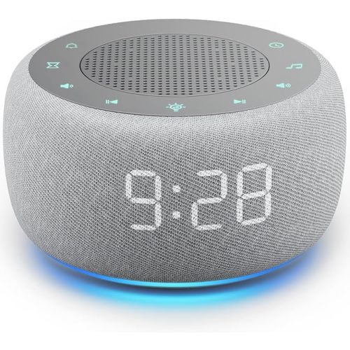 Buffbee Alarm Clock with Sound Machine for Bedrooms – 2-in-1 White Noise Machine for Sleep, Gentle Wake-Up with Soft Alarm Sounds, Ambient Night Light, Plug-in, Sleep Better, Wake Gently