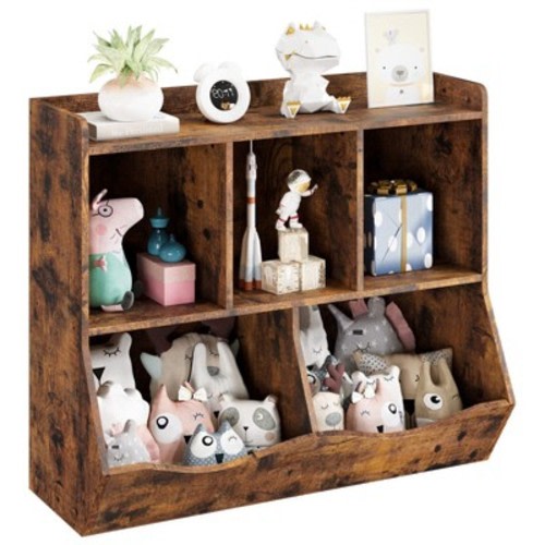 Kids Toy Storage Organizer, Children Bookshelf with Storage Cubbies, Toddler Toy Shelf for Playroom, Living Room, Nursery, Brown