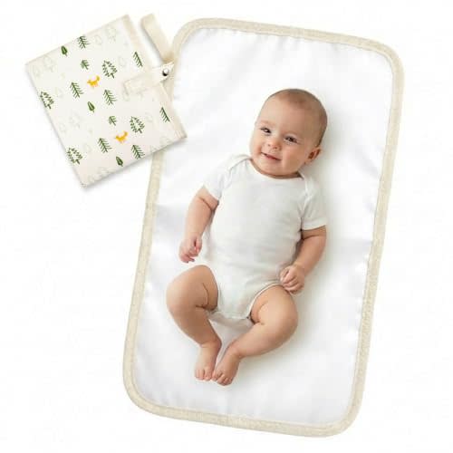 Portable Diaper Changing Pad for Baby - Waterproof Compact Changing Mat with Wrist Strap - Wipeable Travel Changing Pad for Diaper Bag - Gifts for Baby Shower by PHOEBUS BABY(Ivory Fox)