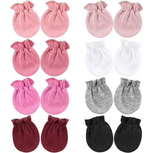 BQUBO Newborn Infant Toddler Mittens No Scratch Cotton Elastic Wrist Gloves Hypoallergenic for 0-6 Months Baby Boys Girls - 8 Pairs: Solid Color a