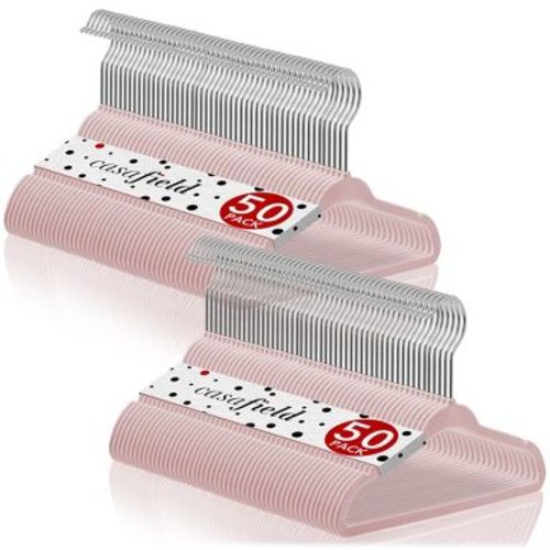 Casafield 11" Velvet Baby Hangers for Infant & Toddler Clothes, Light Pink - Set of 100