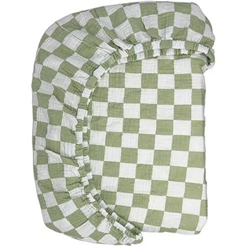 Bolton Baby Co. Checkered Muslin Fitted Crib Sheet | 100% Extra-Soft Breathable Cotton | for Girls and Boys | Fits Standard Baby Crib and Toddler Mattresses (28"x52") (Sage)