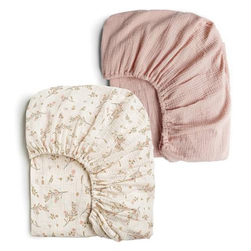 Konssy Muslin Crib Sheets for Girl Boy, 2 PCS Soft and Breathable Cotton Baby Sheets for Standard Crib Mattress, 52"x 28" (Floral, Pink)