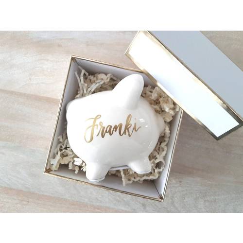 Personalized Piggy Bank Gift for kids, Custom Ceramic piggy bank with calligraphy hand lettered, Baby shower gift, girl or boy - One