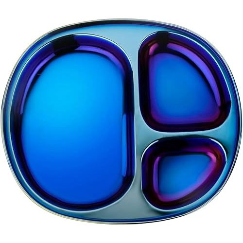 Ahimsa Stainless Steel Kids Plates - Divided Toddler Plates, Pediatrician Designed, Non Toxic Toddler Plate, BPA Free & Dishwasher Safe (Blue Single)