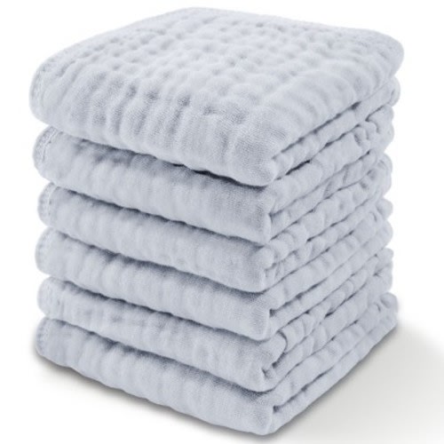 Baby Washcloths Muslin Cotton, Large 10”x10” by Comfy Cubs, Color: Slate grey, Size: pack of 6