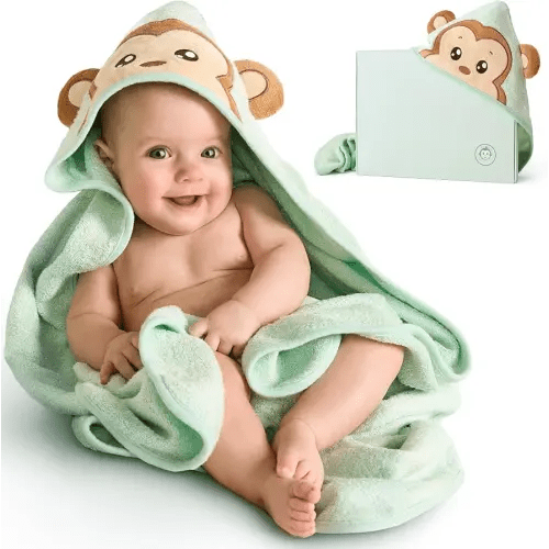 Hooded Baby Towel - Soft Bamboo Bath Towel for Babies, Toddlers, and Kids - Large 35x35 Inch Mint Green Unisex Design - Perfect for Boys and Girls