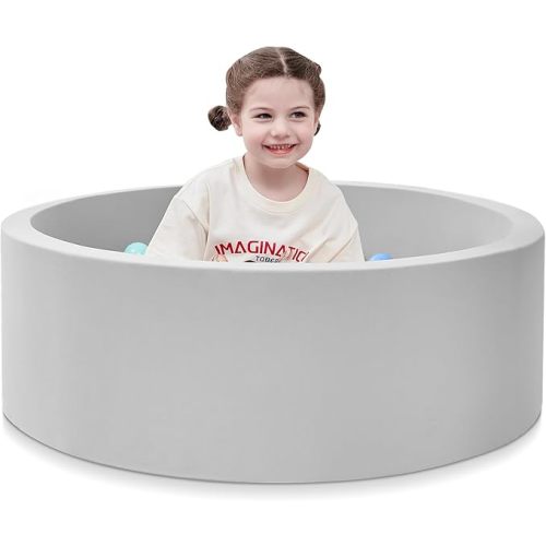 Foam Ball Pit, 35.4"x 11.8" Ball Pits for Toddlers, Soft Round Kiddie Baby Playpen Ball Pool for Kids, Ideal Gift for Babies Indoor and Outdoor Game, Grey, (Balls not Included)