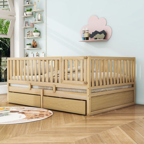 QYUF Storage Wooden Floor Bed with Guardrails and 2 Drawers & Reviews | Wayfair
