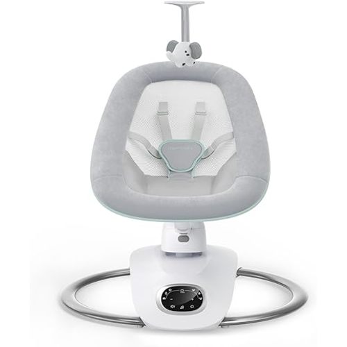 Momcozy CocoSway Baby Swing for Infants to Toddler, 3D-Motion Electric Baby Swing with 6 Motions & 4-Speeds, Remote Control, Infant Swing with 8 Preset Lullabies for Baby Boy Girl Up to 20 lbs