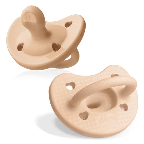 Chicco PhysioForma Luxe Silicone One Piece Pacifier for Babies Aged 0-6m | Fashion Textured Shield | BPA & Latex Free| Reusable Sterilizing Case| Blush, 2pk