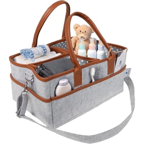 Diaper Caddy Organizer - Baby Diaper Caddy with Changing Pads & Storage - Neutral, Traditional Modern Style