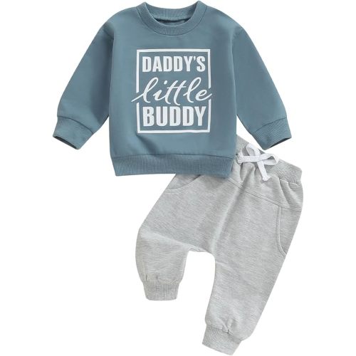 Daddy's Little Buddy Sweatshirt Top Elastic Pants Set (blue 3-6 months)