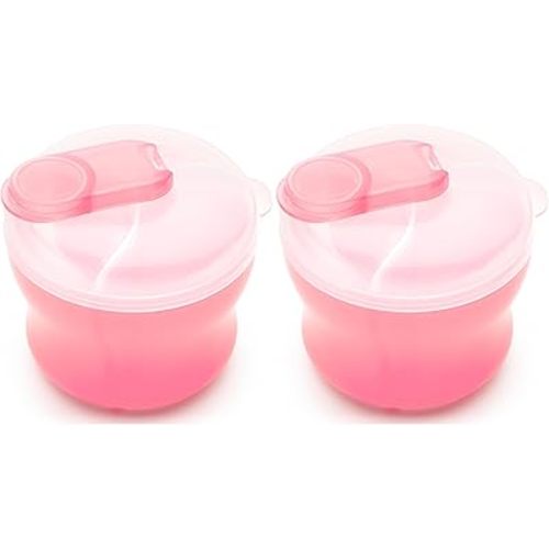 Munchkin Formula Dispenser for Baby Bottle Feeding On The Go, Easy-Pour Spout for Powdered Formula & Cereal, 3 Compartments, 9 Ounce, Pink (Pack of 2)