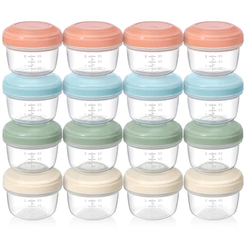 [16 Pack] 4 oz Small Containers with Lids, Reusable Plastic Containers for Snack and Puree, Salad Dressing Container to Go, Deli Containers, Freezer Baby Food Containers, Dishwasher Safe, BPA Free