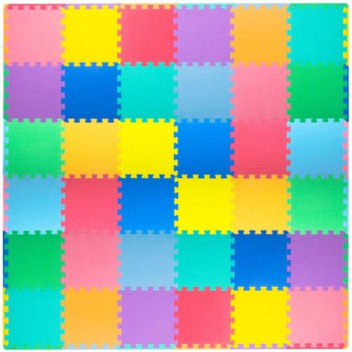 Prosource Kids Solid Floor Play Mat 3/8-in, 36 Sq Ft - 36 Tiles, Assorted