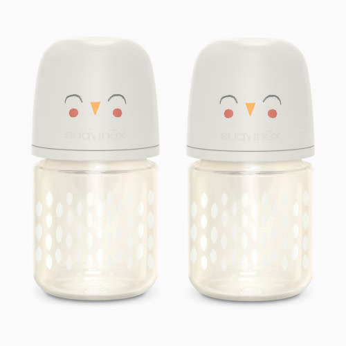 Suavinex Bonhomia Anti-Colic Glass Baby Bottle 2 Pack - Beige, 4 Oz